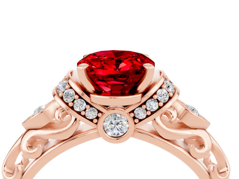 Rose gold Oval Cut Ruby Solitaire Ring with Filigree Band and Four-Prong Setting_40