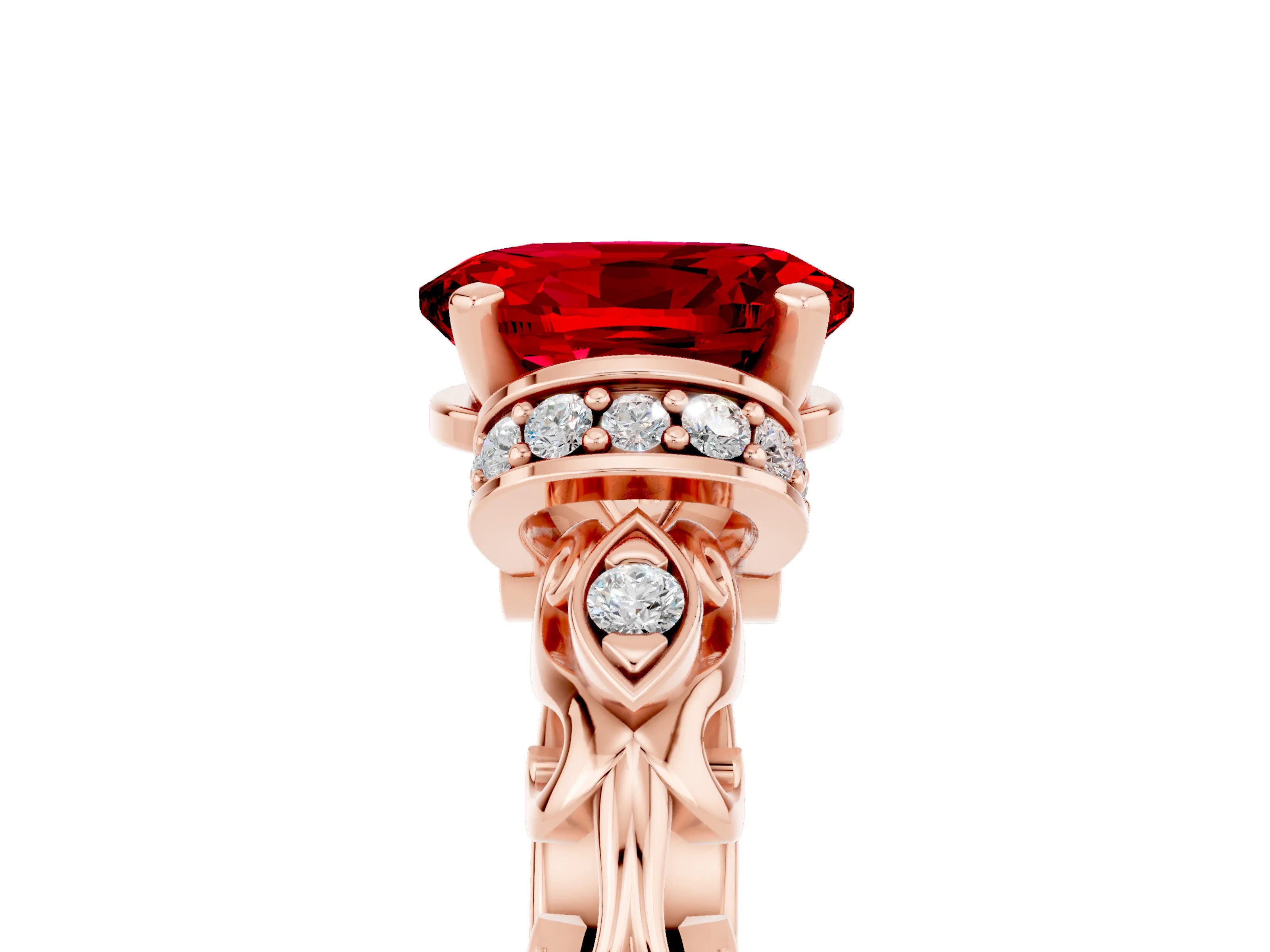 Rose gold Oval Cut Ruby Solitaire Ring with Filigree Band and Four-Prong Setting_41