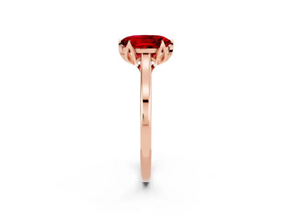 Rose gold Oval Cut Ruby Solitaire Ring with Flower Prong Setting and Classic Band