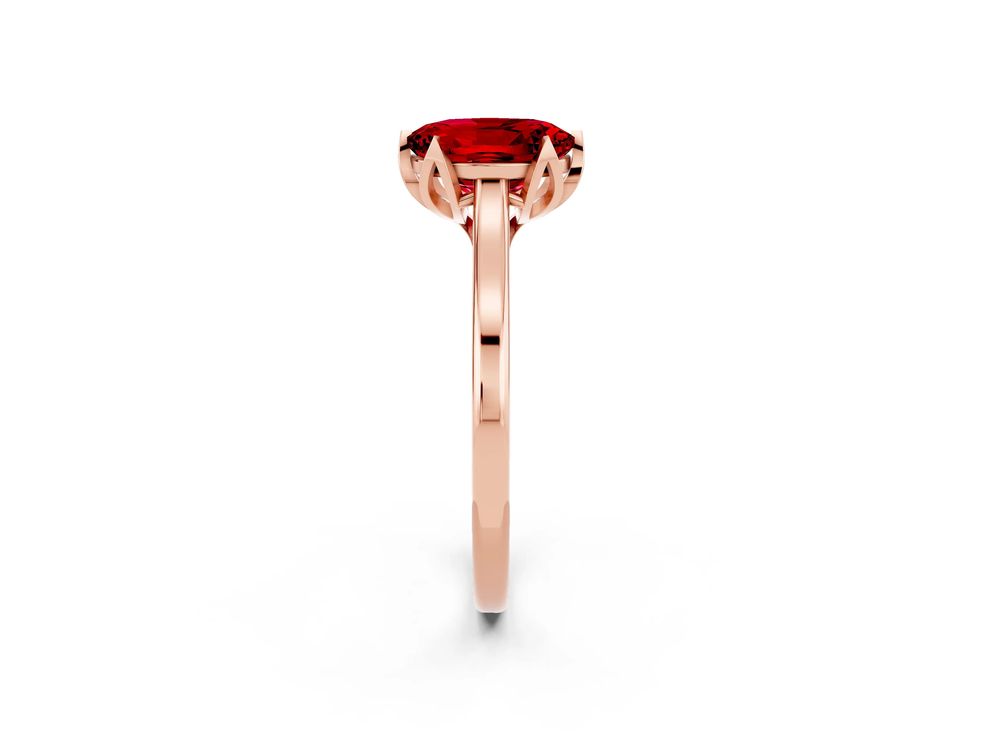 Rose gold Oval Cut Ruby Solitaire Ring with Flower Prong Setting and Classic Band_26