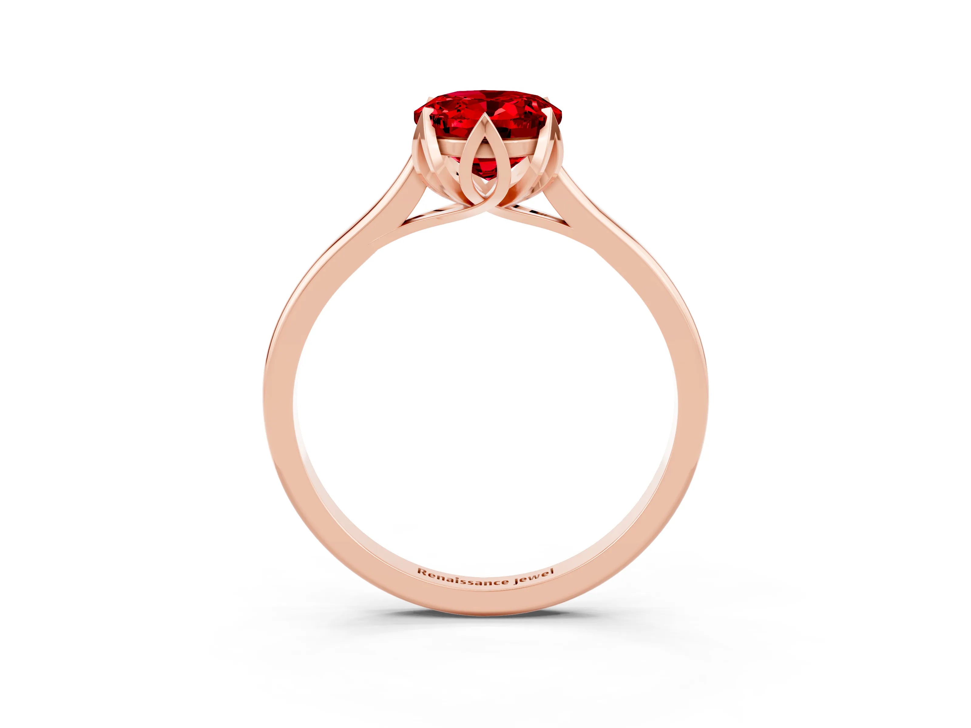 Rose gold Oval Cut Ruby Solitaire Ring with Flower Prong Setting and Classic Band_27