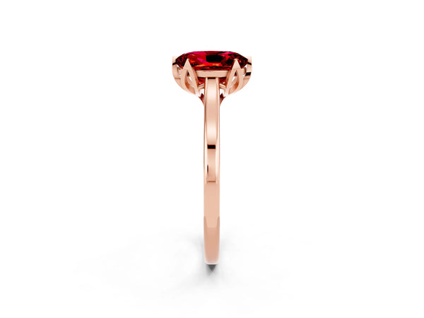Rose gold Oval Cut Ruby Solitaire Ring with Flower Prong Setting and Classic Band