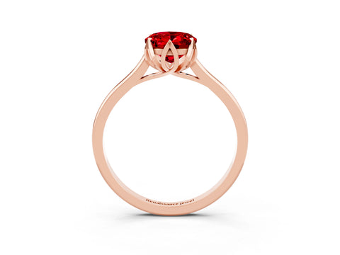 Rose gold Oval Cut Ruby Solitaire Ring with Flower Prong Setting and Classic Band_27
