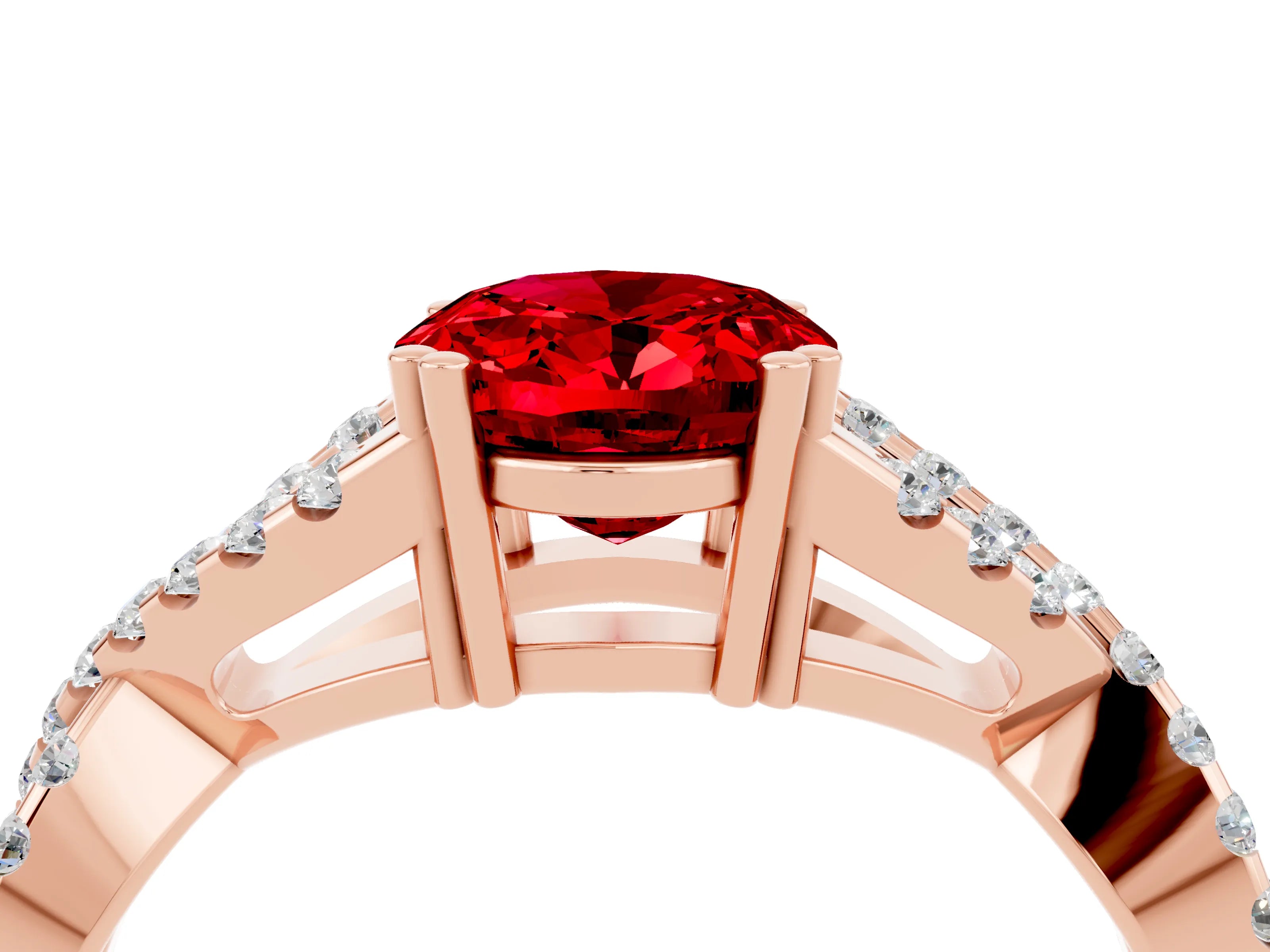 Rose gold Oval Cut Ruby Solitaire Ring with Four-Prong Setting and Twisted Pavé Band_4
