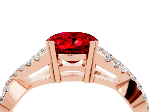 Rose gold Oval Cut Ruby Solitaire Ring with Four-Prong Setting and Twisted Pavé Band_4