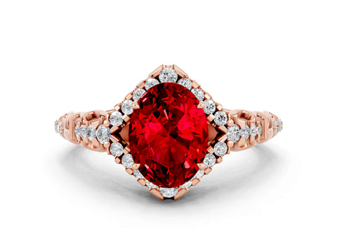 Rose gold Oval Cut Ruby Solitaire Ring with Hidden Halo and Pavé Band_12