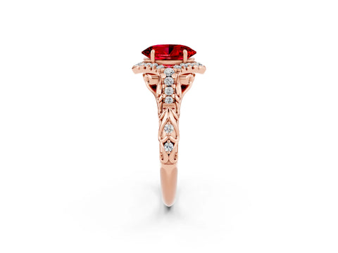 Rose gold Oval Cut Ruby Solitaire Ring with Hidden Halo and Pavé Band_14