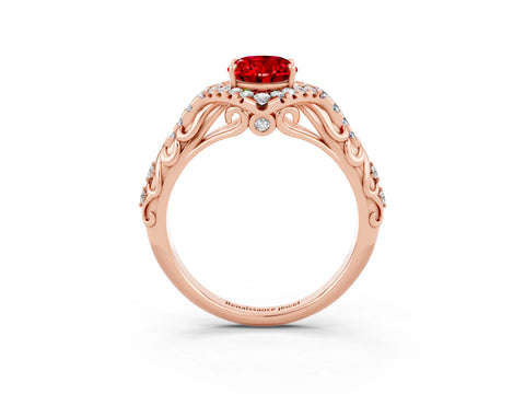 Rose gold Oval Cut Ruby Solitaire Ring with Hidden Halo and Pavé Band_15