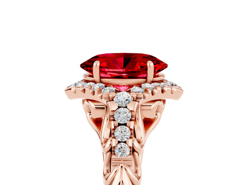 Rose gold Oval Cut Ruby Solitaire Ring with Hidden Halo and Pavé Band_17