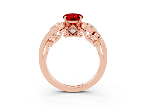 Rose gold Oval Cut Ruby Solitaire Ring with Milgrain Pavé Band and Four-Prong Setting_27