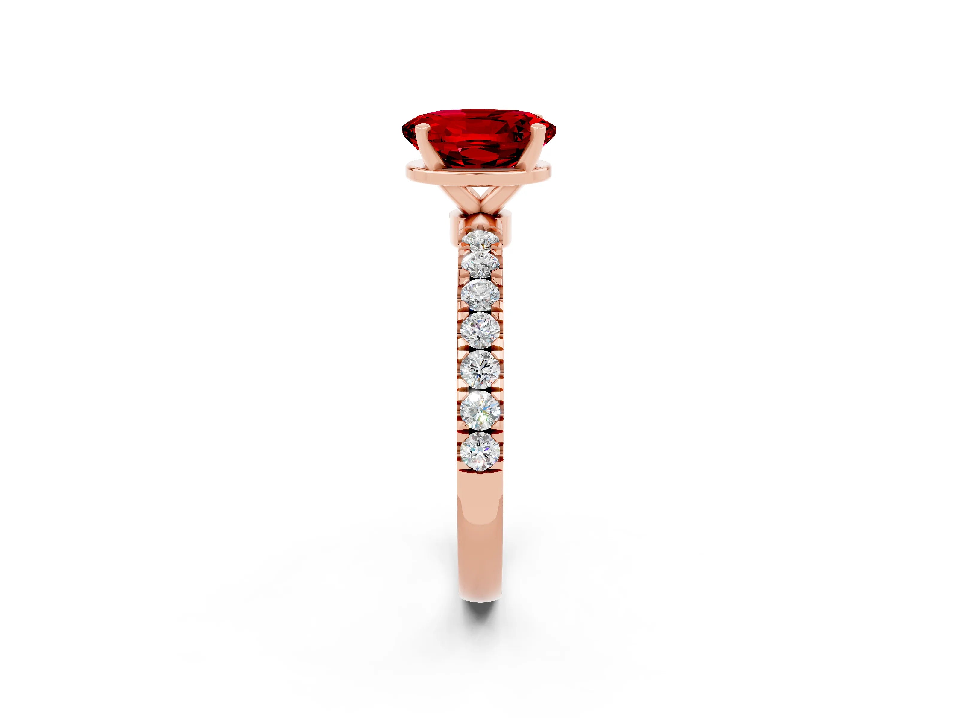 Rose gold Oval Cut Ruby Solitaire Ring with Pavé Accents and Four-Prong Setting_2