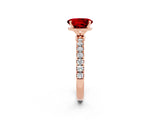 Rose gold Oval Cut Ruby Solitaire Ring with Pavé Accents and Four-Prong Setting_2