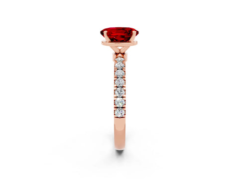 Rose gold Oval Cut Ruby Solitaire Ring with Pavé Accents and Four-Prong Setting_2