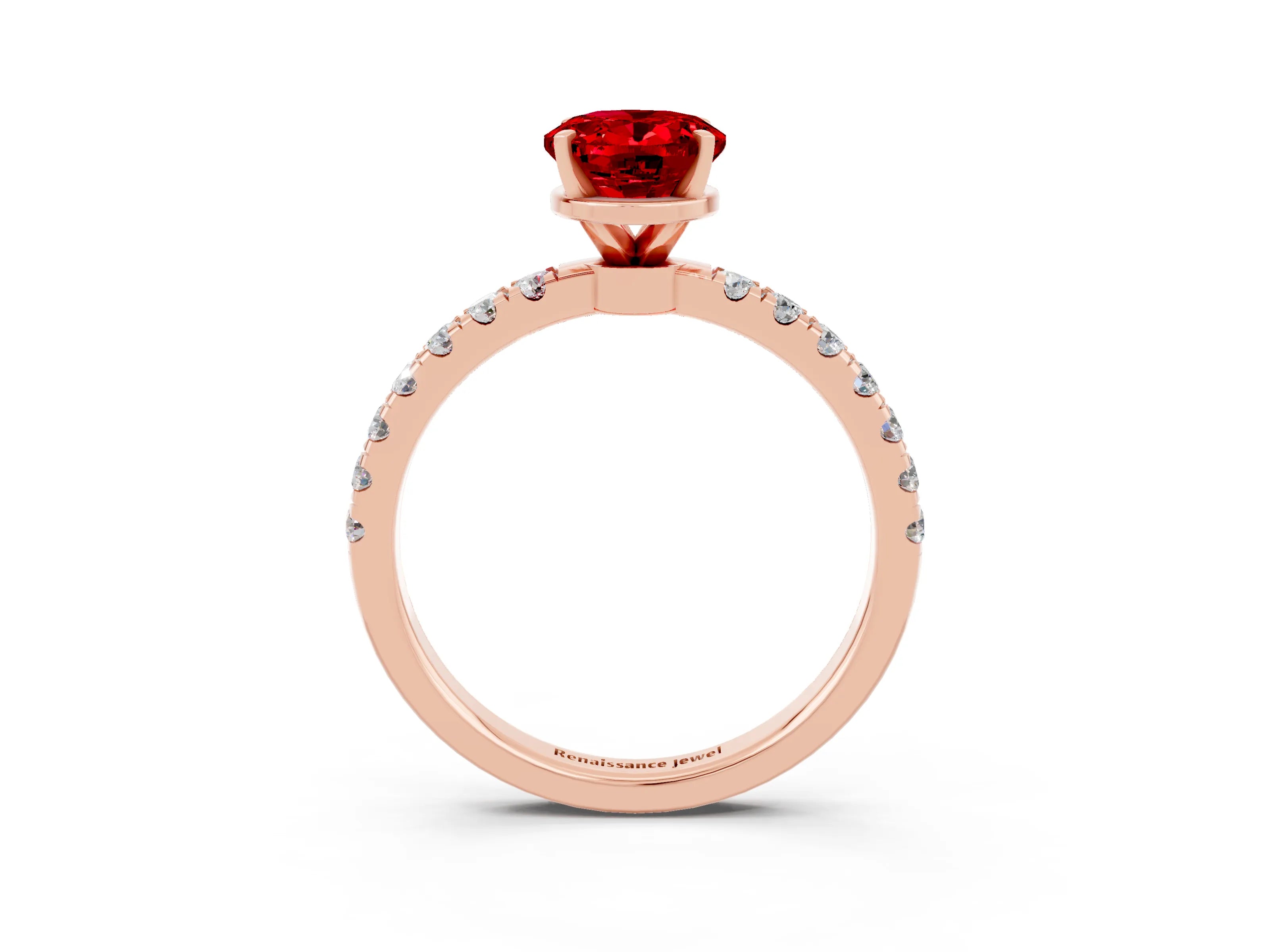 Rose gold Oval Cut Ruby Solitaire Ring with Pavé Accents and Four-Prong Setting_3