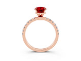 Rose gold Oval Cut Ruby Solitaire Ring with Pavé Accents and Four-Prong Setting_3