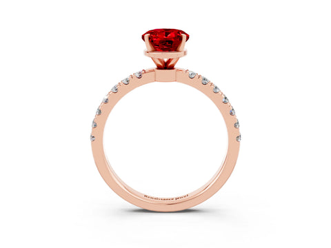 Rose gold Oval Cut Ruby Solitaire Ring with Pavé Accents and Four-Prong Setting_3