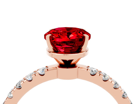 Rose gold Oval Cut Ruby Solitaire Ring with Pavé Accents and Four-Prong Setting_4