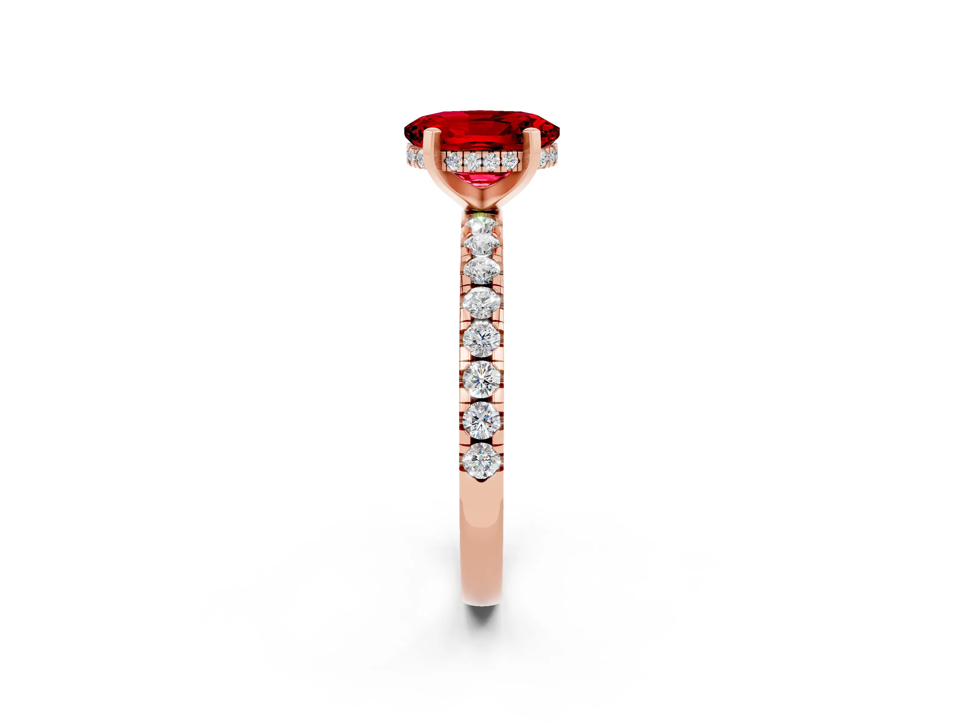 Rose gold Oval Cut Ruby Solitaire Ring with Pavé Band and Four-Prong Setting_26