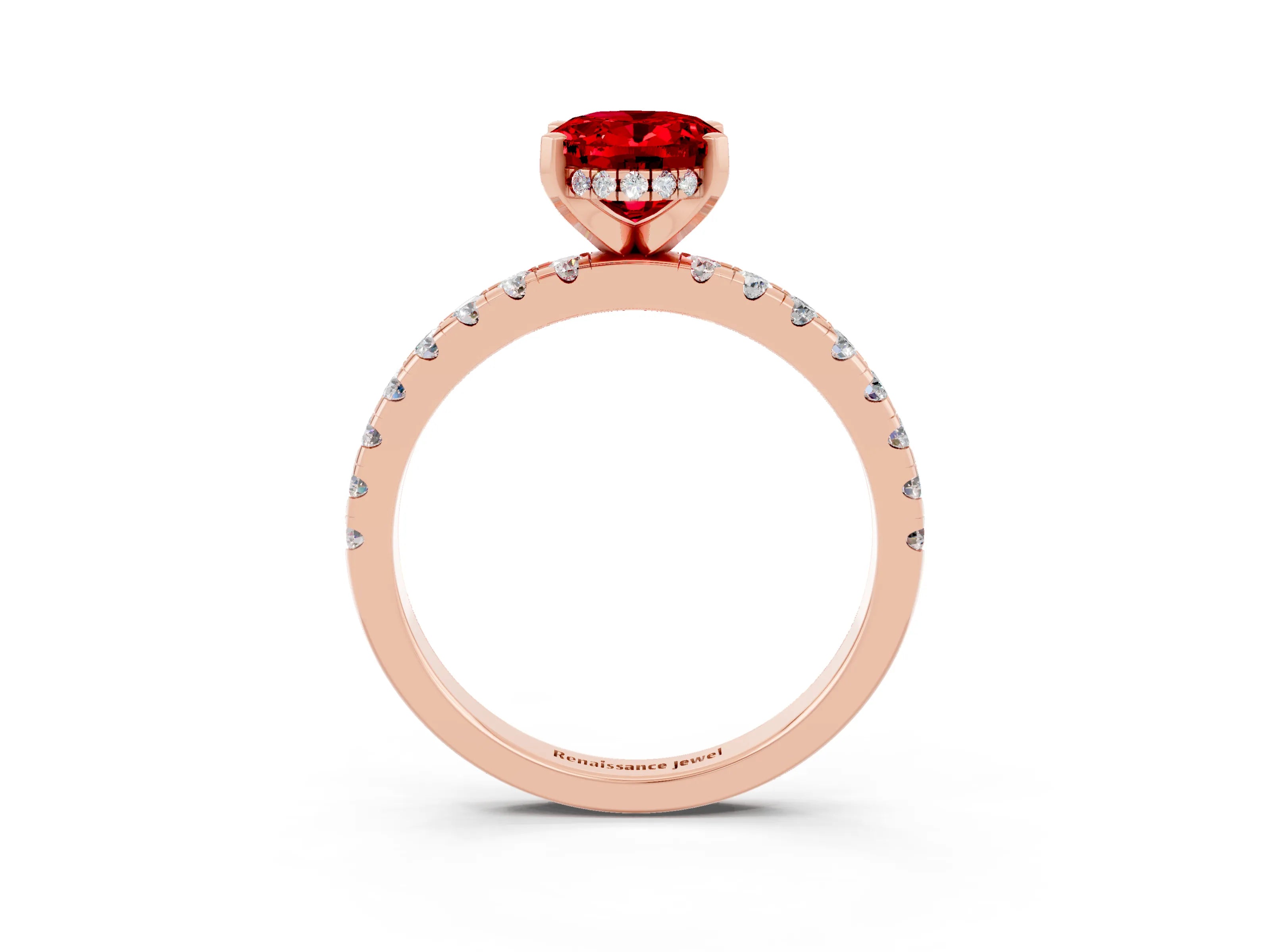 Rose gold Oval Cut Ruby Solitaire Ring with Pavé Band and Four-Prong Setting_27
