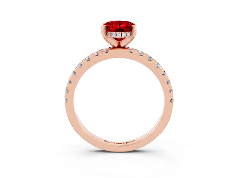 Rose gold Oval Cut Ruby Solitaire Ring with Pavé Band and Four-Prong Setting_27