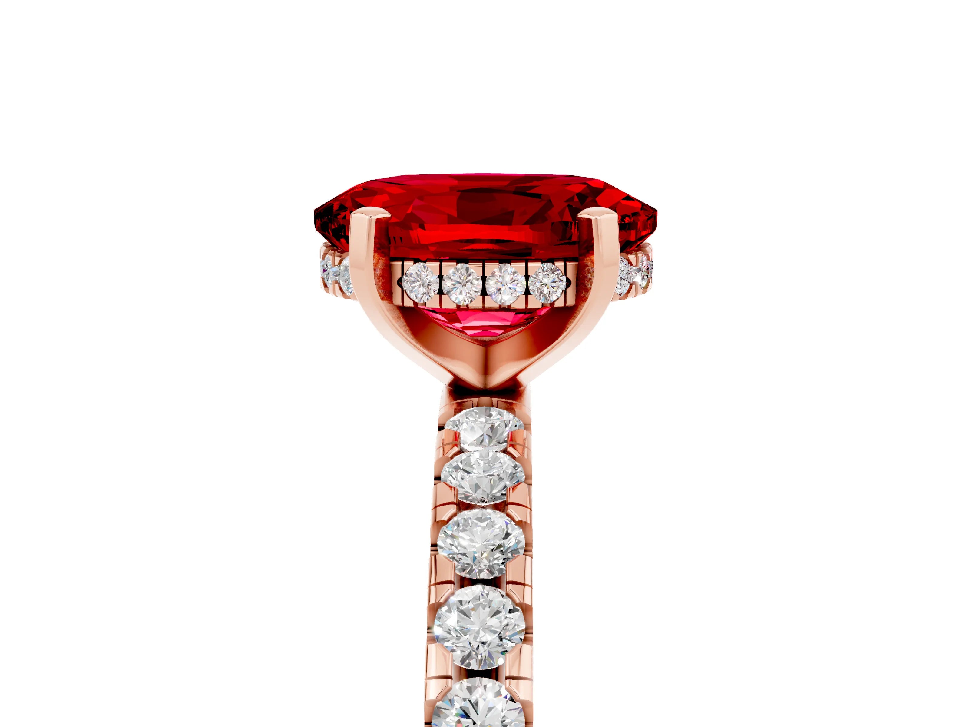 Rose gold Oval Cut Ruby Solitaire Ring with Pavé Band and Four-Prong Setting_29
