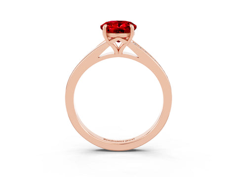 Rose gold Oval Cut Ruby Solitaire Ring with Pavé Band and Prong Setting_15