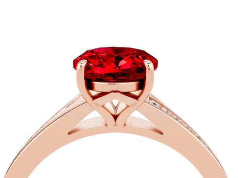 Rose gold Oval Cut Ruby Solitaire Ring with Pavé Band and Prong Setting_16