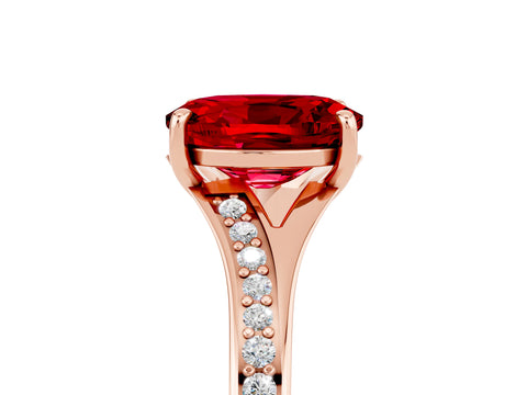 Rose gold Oval Cut Ruby Solitaire Ring with Pavé Band and Prong Setting_17