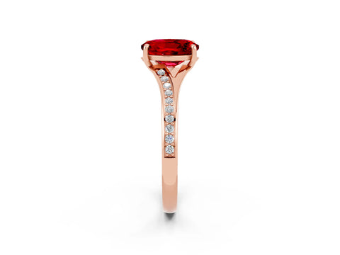 Rose gold Oval Cut Ruby Solitaire Ring with Pavé Band and Prong Setting_2
