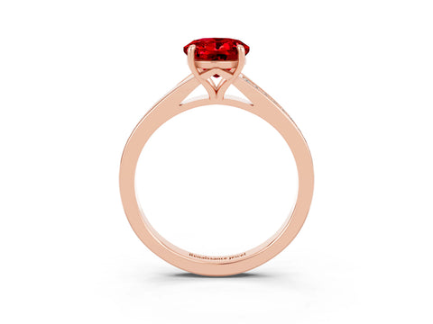 Rose gold Oval Cut Ruby Solitaire Ring with Pavé Band and Prong Setting_3