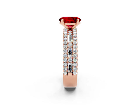 Rose gold Oval Cut Ruby Solitaire Ring with Pavé and Channel Set Band_2