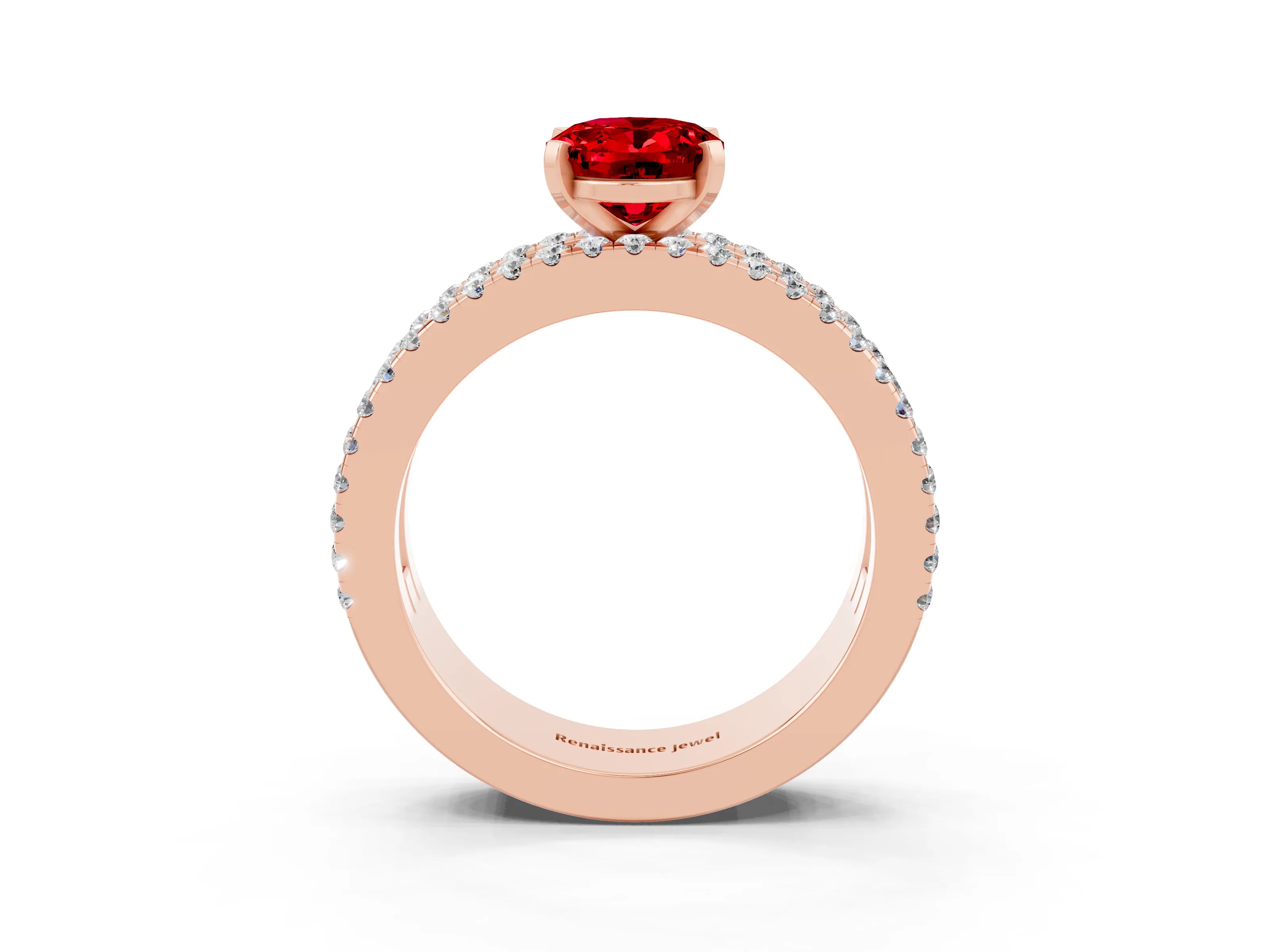 Rose gold Oval Cut Ruby Solitaire Ring with Pavé and Channel Set Band_3