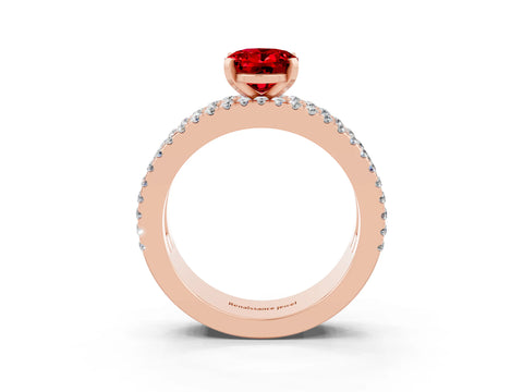 Rose gold Oval Cut Ruby Solitaire Ring with Pavé and Channel Set Band_3