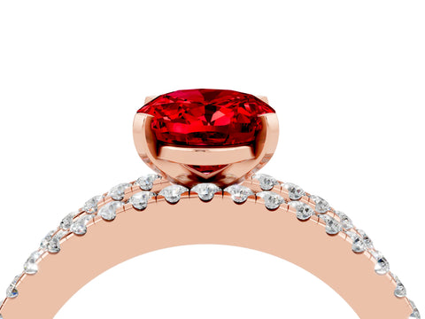 Rose gold Oval Cut Ruby Solitaire Ring with Pavé and Channel Set Band_4