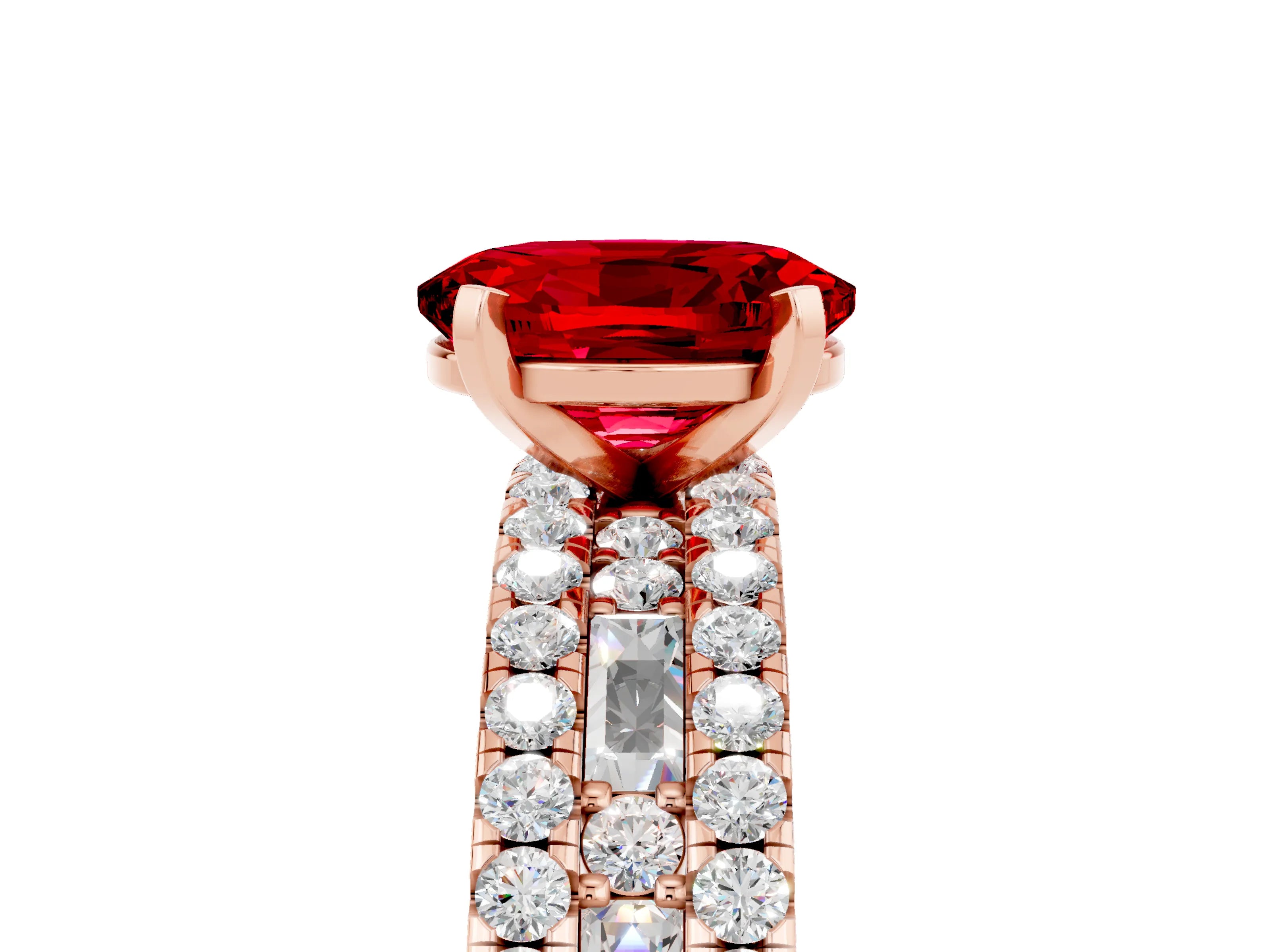 Rose gold Oval Cut Ruby Solitaire Ring with Pavé and Channel Set Band_5