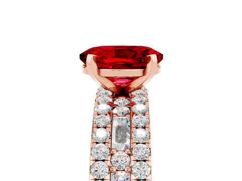 Rose gold Oval Cut Ruby Solitaire Ring with Pavé and Channel Set Band_5