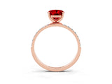 Rose gold Oval Cut Ruby Solitaire Ring with Pave Band and Four Prong Setting_27