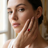 Rose gold Oval Cut Ruby Solitaire Ring with Round  Pavé Band and Four-Prong Setting_43