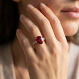 Rose gold Oval Cut Ruby Solitaire Ring with Round  Pavé Band and Four-Prong Setting_44