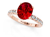 Rose gold Oval Cut Ruby Solitaire Ring with Round  Pavé Band and Four-Prong Setting_45