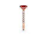 Rose gold Oval Cut Ruby Solitaire Ring with Round  Pavé Band and Four-Prong Setting_46
