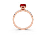 Rose gold Oval Cut Ruby Solitaire Ring with Round  Pavé Band and Four-Prong Setting_47