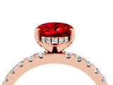 Rose gold Oval Cut Ruby Solitaire Ring with Round  Pavé Band and Four-Prong Setting_48