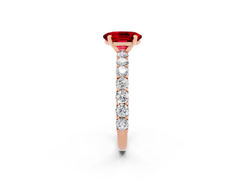 Rose gold Oval Cut Ruby Solitaire Ring with Shared Prong Pavé Band and Four-Prong Setting_2