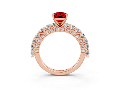 Rose gold Oval Cut Ruby Solitaire Ring with Shared Prong Pavé Band and Four-Prong Setting_3