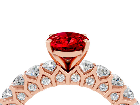 Rose gold Oval Cut Ruby Solitaire Ring with Shared Prong Pavé Band and Four-Prong Setting_4