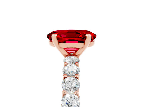 Rose gold Oval Cut Ruby Solitaire Ring with Shared Prong Pavé Band and Four-Prong Setting_5