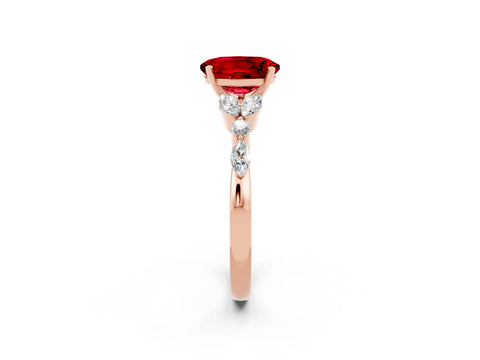 Rose gold Oval Cut Ruby Solitaire Ring with Side Stones and Four-Prong Setting_14