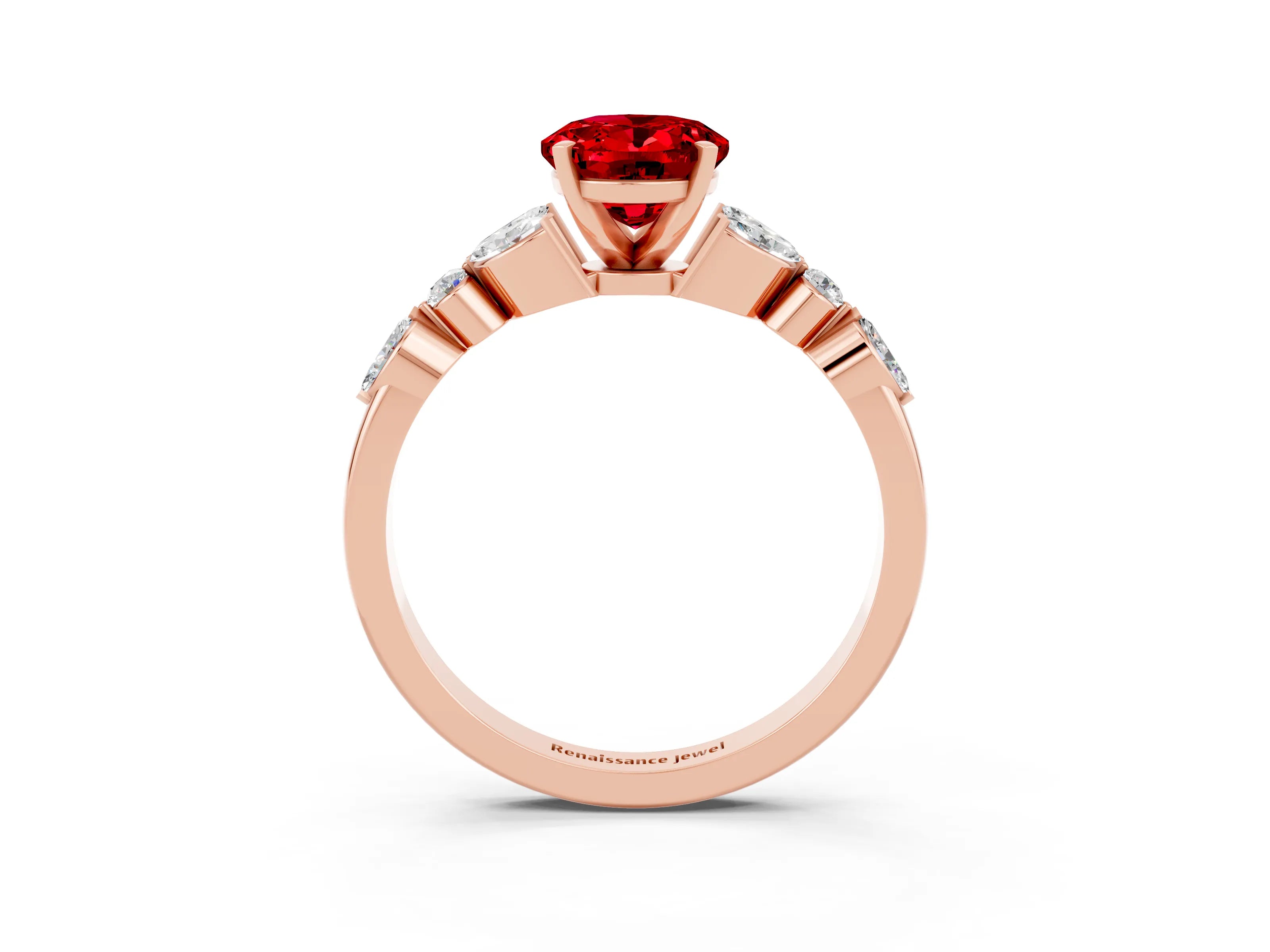 Rose gold Oval Cut Ruby Solitaire Ring with Side Stones and Four-Prong Setting_15