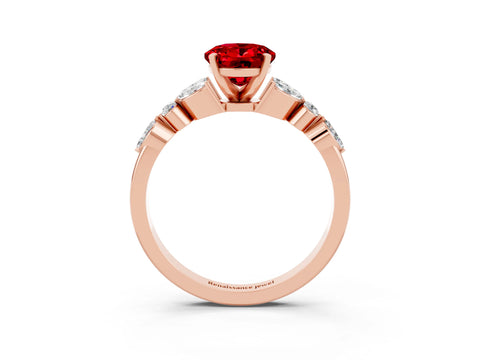 Rose gold Oval Cut Ruby Solitaire Ring with Side Stones and Four-Prong Setting_15